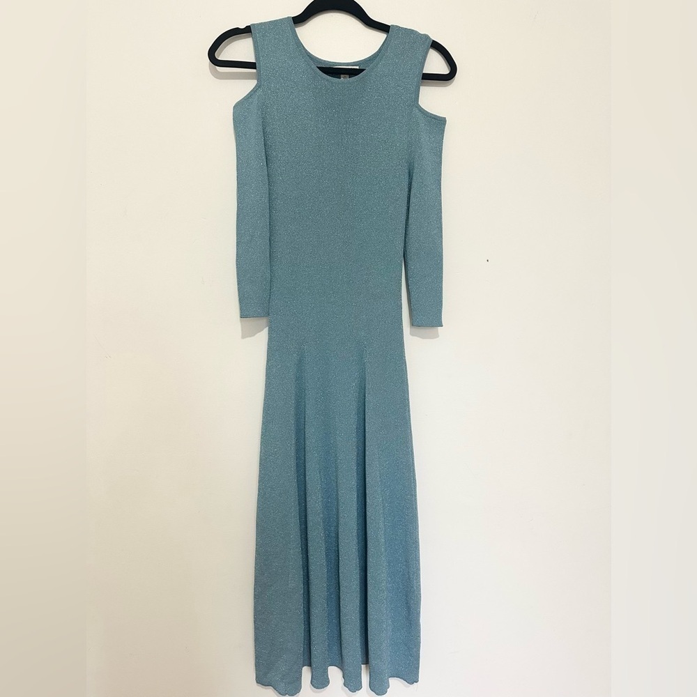 New York & Company Eva Mendes Cold Shoulder Blue Dress with Sparkles XS